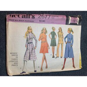 Vintage McCalls 2677 Misses Dress In Three Lengths Pants Size 10 1970s
